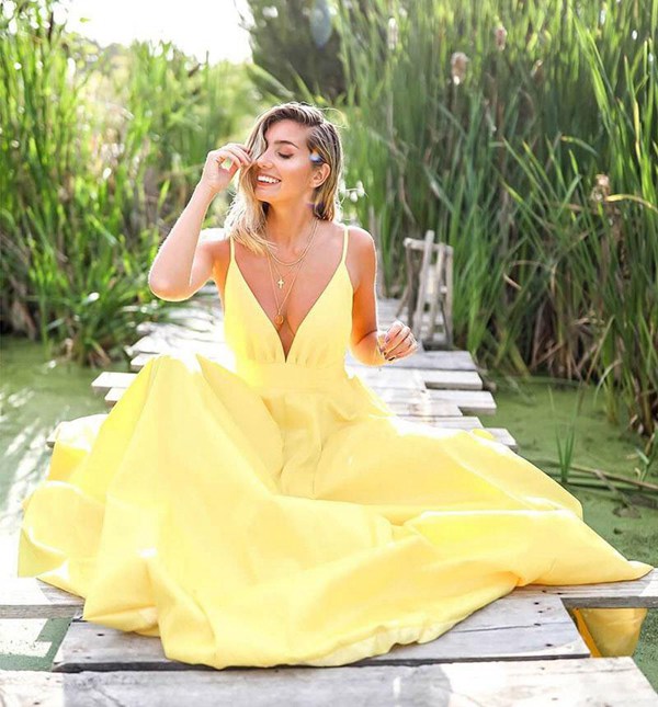 Yellow deep v dress hot sale