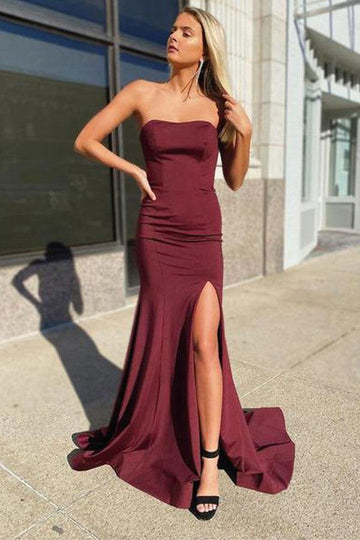 Burgundy Mermaid Formal Dress with Corset Back JTA1601