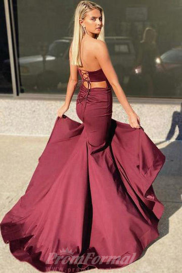 Burgundy Mermaid Formal Dress with Corset Back JTA1601