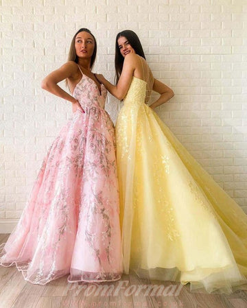 A Line Modest Tulle Appliques Lace Prom Dress JTA1651