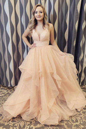 Princess Champagne Long Prom Dress with Ruffles JTA1681