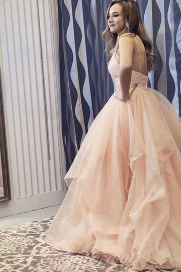 Princess Champagne Long Prom Dress with Ruffles JTA1681