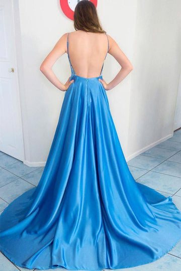 Light Blue Straps V Neck Prom Dress JTA1861