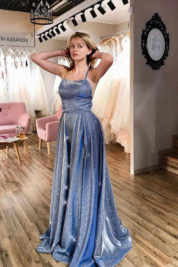 Blue Long Prom Dress with Pockets Split JTA1881