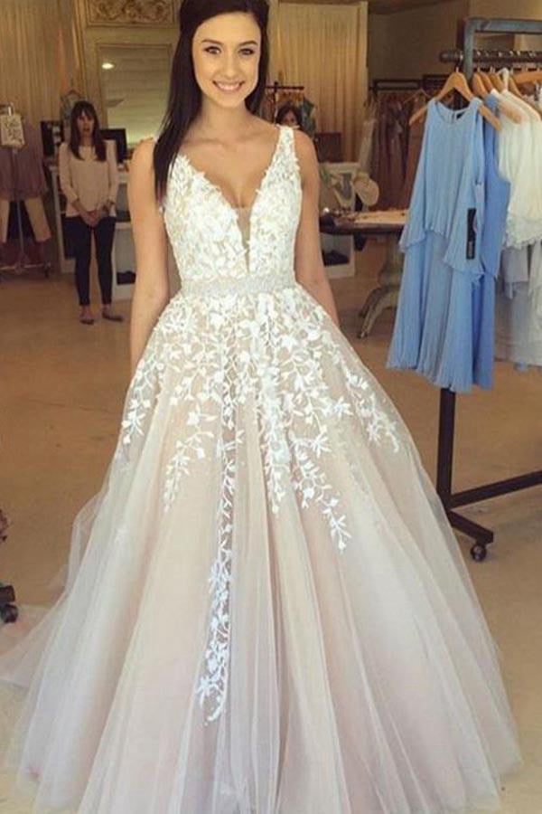 Princess Pink V Neck Light Prom Dress JTA2071