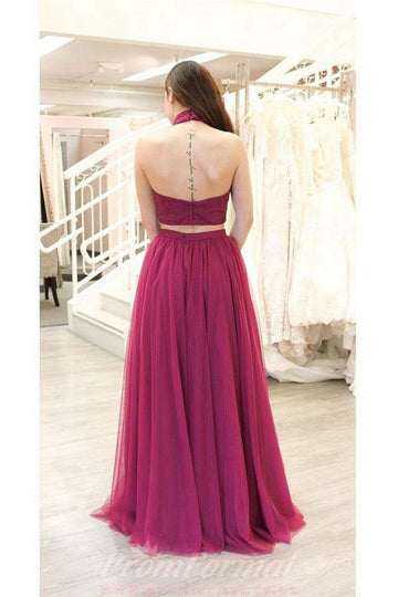 A Line Two Piece Dark Fuchsia Split Prom DressJTA2191