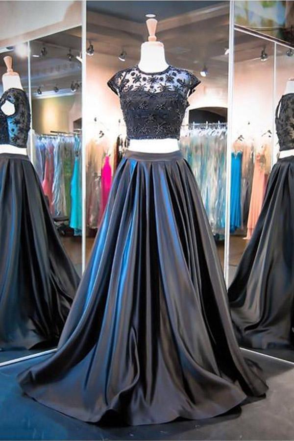 Two Piece A Line Black Evening Formal Dress JTA2911