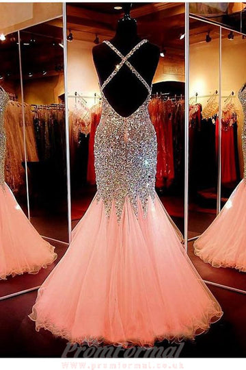 Mermaid Open Back Pink Evening Formal Dress JTA3011