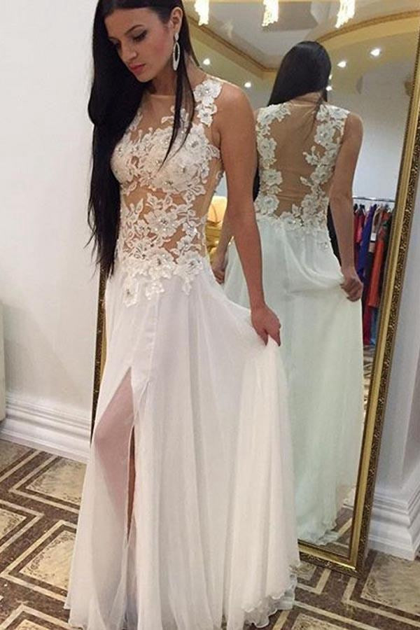 Ivory White Lace Chiffon Prom Dress JTA4001