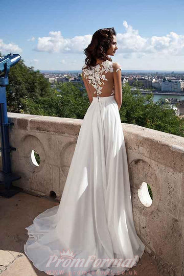 Lace Appliques Side Slit Chiffon Evening Dress JTA4131