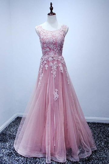 Princess Dusty Pink Tulle Lace Prom Dress JTA4421