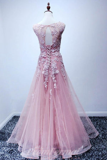 Princess Dusty Pink Tulle Lace Prom Dress JTA4421
