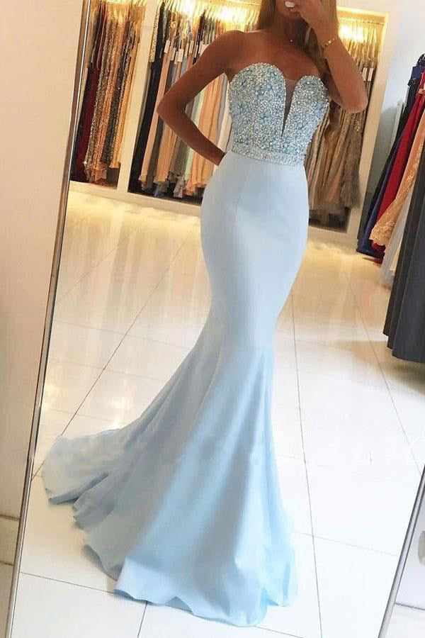 Mermaid Sweetheart Blue Prom Dress with Beading JTA4481