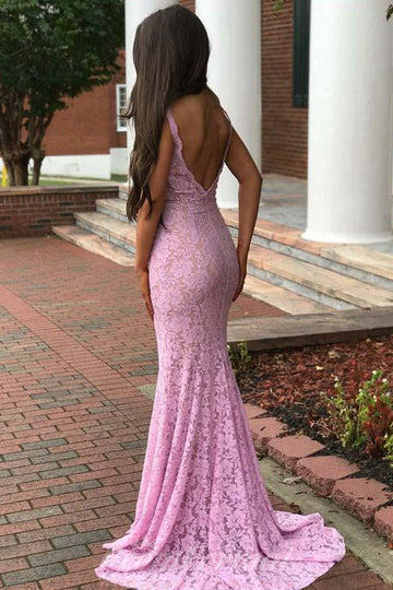 Mermaid Deep V Neck Lace Prom Dress with Beading JTA4501