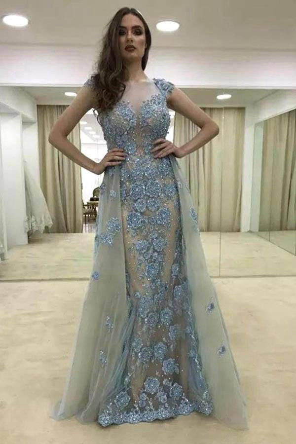 Sheath Illusion Tulle Prom Dress with Appliques JTA4521