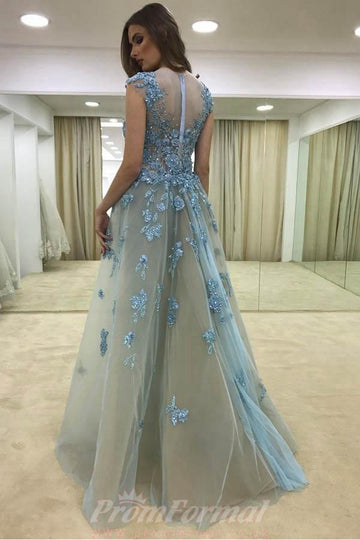 Sheath Illusion Tulle Prom Dress with Appliques JTA4521