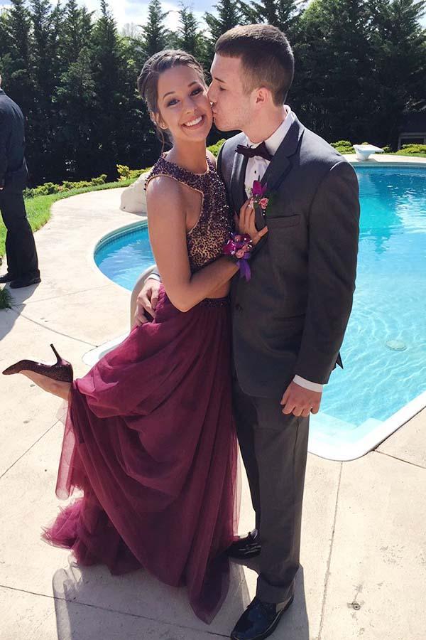 2 piece sales burgundy prom dress