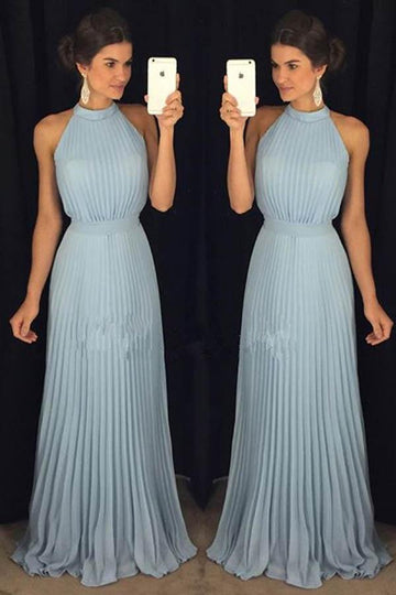 Halter High Neck Dusty Blue Prom Dress JTA4631