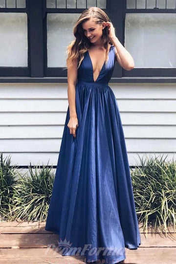 V Neck Royal Blue Prom Dress with Pockets JTA4651