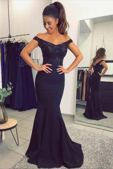 Mermaid Off The Shoulder Navy Blue Prom Dress JTA4691