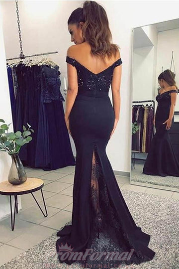 Mermaid Off The Shoulder Navy Blue Prom Dress JTA4691