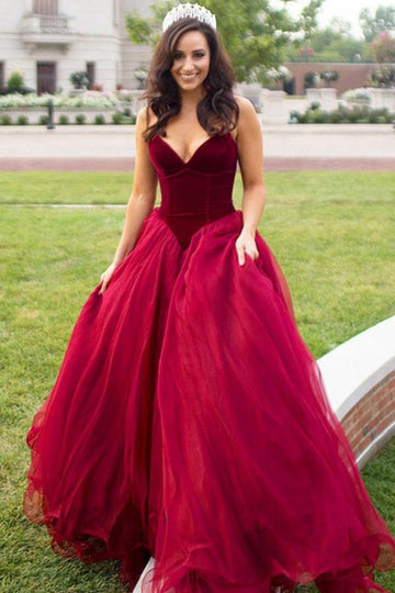 Princess Sweetheart Burgundy Tulle Prom Dress JTA4761