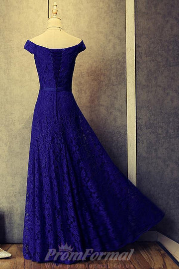 Royal Blue Off The Shoulder Lace Evening Formal Dress JTA4881