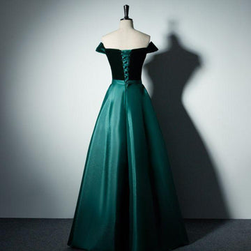 Off The Shoulder A Line Dark Green Prom Dress JTA4891