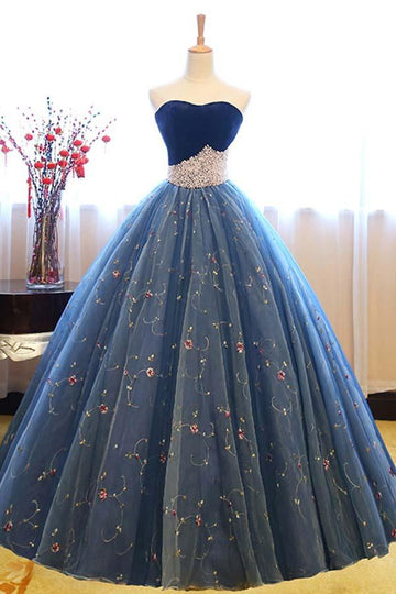 Ball Gown Sweetheart Navy Blue Lace Prom Dress JTA4971