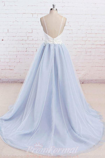 Princess Spaghetti Straps Light Blue Tulle Prom Dress JTA4981