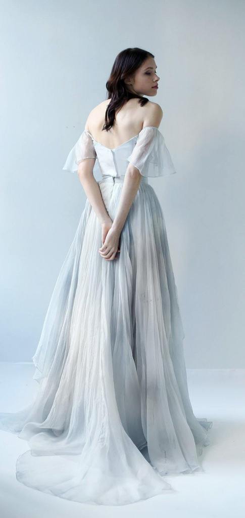 Off The Shoulder Grey Blue Long Prom Dress JTA5001