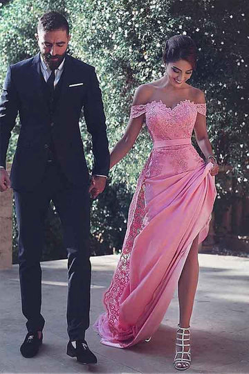 Chiffon Pink Off The Shoulder Neckline Mermaid Formal Dress JTA5021