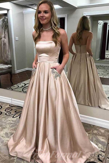 A Line Yellow Prom Formal Dress With Pocket JTA5231