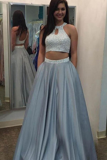 Two Piece A Line Halter Beading Prom Dress JTA5331