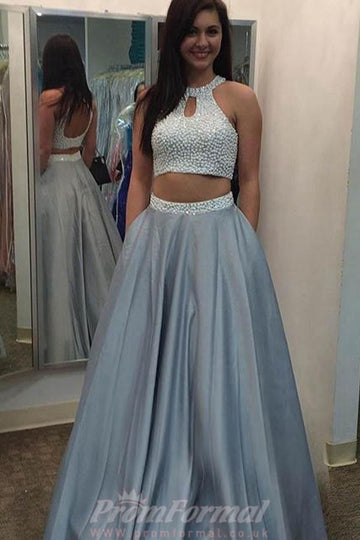 Two Piece A Line Halter Beading Prom Dress JTA5331