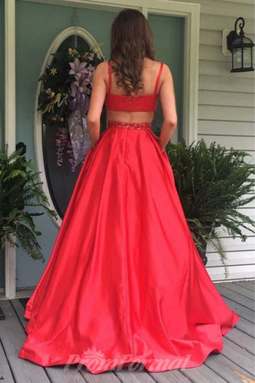 A Line Red Prom Formal Dress with Open Back JTA5371