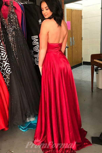 A Line Cross Neck Dark Red Prom Dress with Split JTA5471