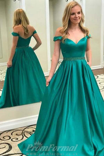Off The Shoulder Emerald Green A Line Prom Dress JTA5801