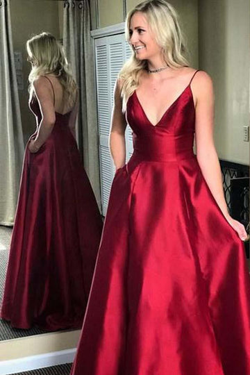 Red Spaghetti Straps A Line Prom Dress JTA5811