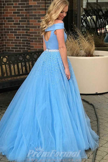 Two Piece Blue Tulle Prom Dress with Beading JTA5871