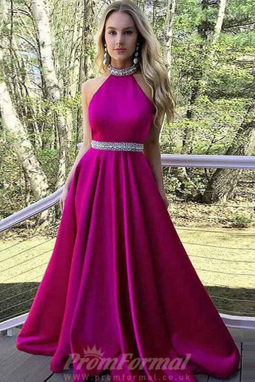 A Line Pink Satin Prom Dress with Beading JTA6021