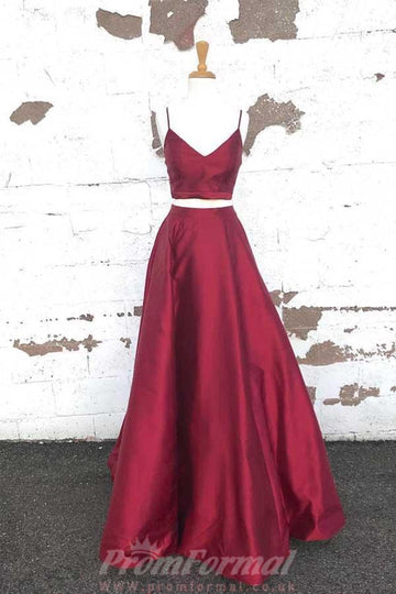 Straps Two Piece Burgundy Prom Dress JTA6241