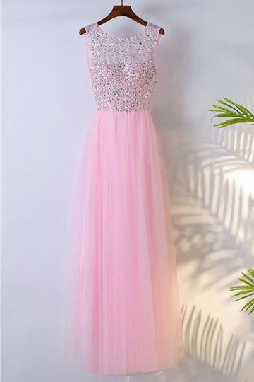 A Line Cute Pink Prom Dress With Bling Sequins JTA6291