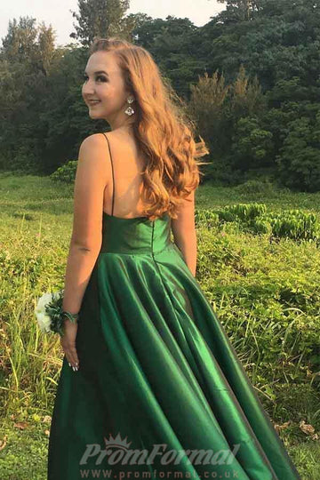 A Line Satin Princess Straps Dark Green Prom Dress JTA6651