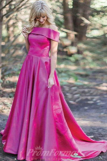 A Line Off The Shoulder Pink Satin Prom Dress with Pockets JTA6681