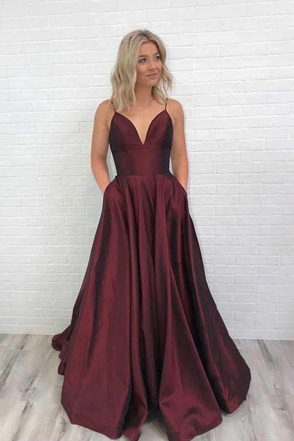 Satin Prom Dress Burgundy V Neck Prom Dress JTA6711