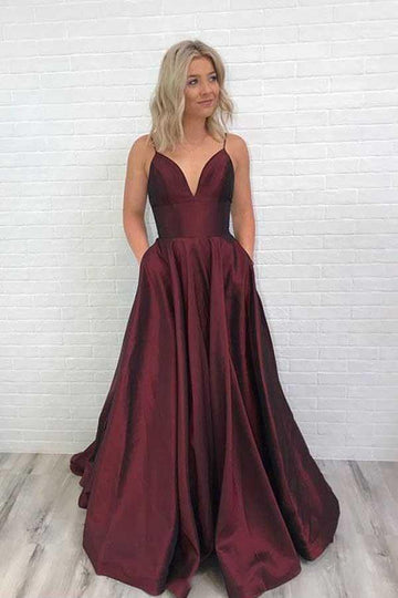 Satin Prom Dress Burgundy V Neck Prom Dress JTA6711