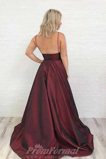 Satin Prom Dress Burgundy V Neck Prom Dress JTA6711