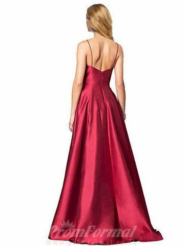 A Line V Neck Spaghetti Strap Burgundy Prom Dress JTA6791