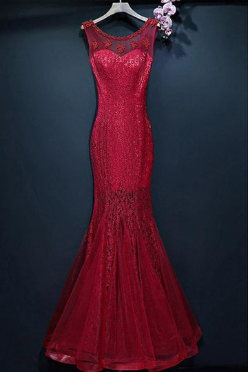 Burgundy Lace Mermaid Formal Dress JTA6901